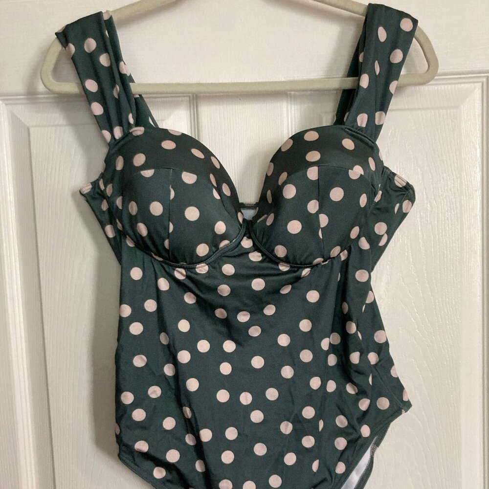 ASOS cupped swimsuit in khaki polka dot